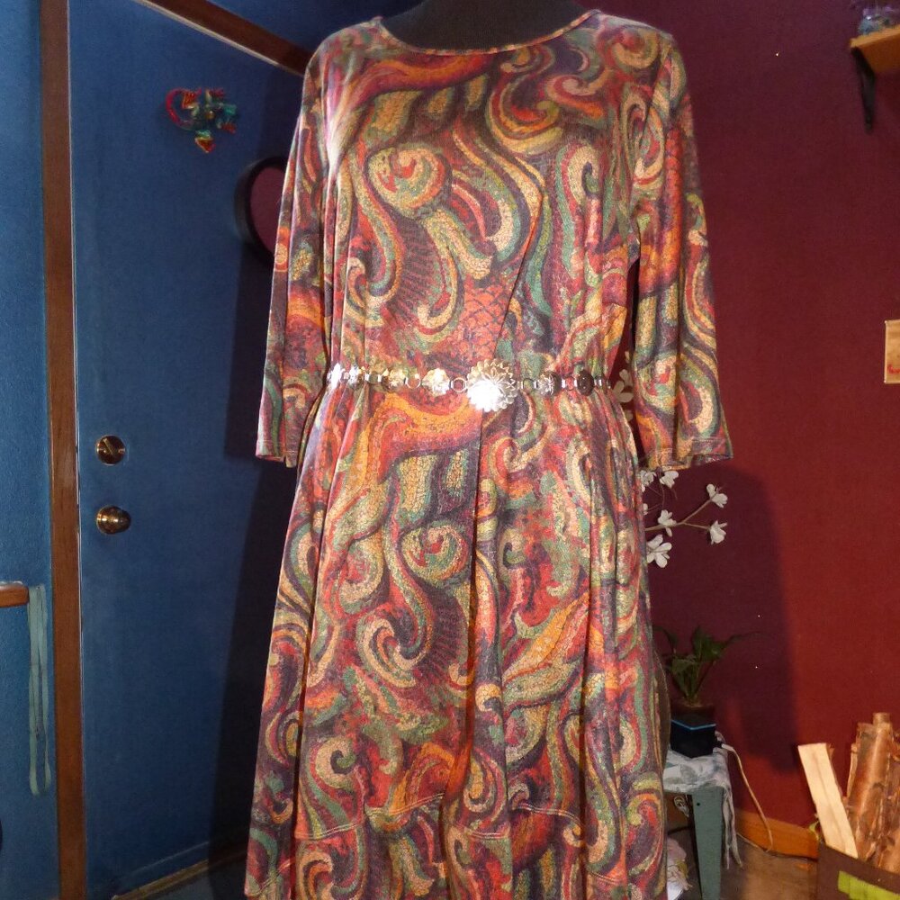 QUIRKY SHANA MULTI COLOR 3/4 SLEEVE UNEVEN HEM A-LINE MIDI DRESS XL